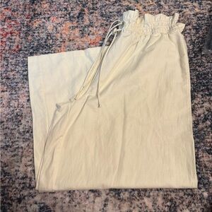 Anthropologie Cream Paperbag-Waist Wide-Leg Pants